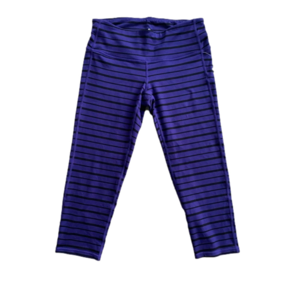 NWT Athleta Workout Crop Pants/Leggings Black/Purple Stripe Sz S